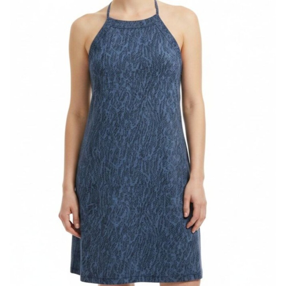 Eddie Bauer Harmony Athletic Dress Women Large Blue Black Built in Bra Halter